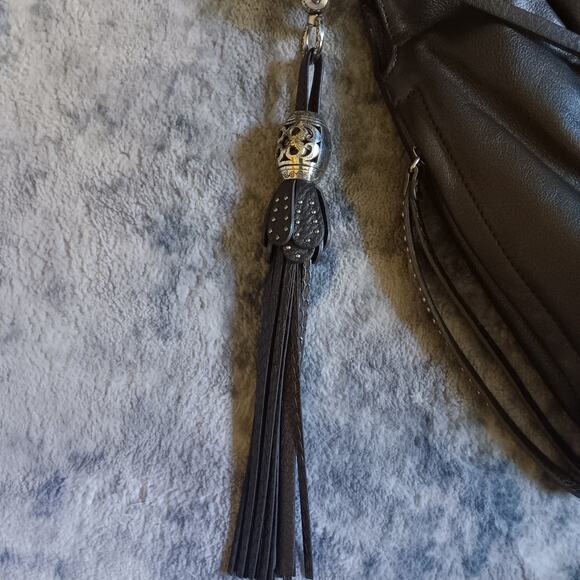 VTG Brighton Dark Gray Stud Leather Shoulder Hobo Bag W/Big Side Charm E736182 - Picture 5 of 12